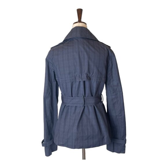 Elizabeth And James Navy Blue Plaid Collared Convertible Trench‎ Coat Size XS - Picture 2 of 11